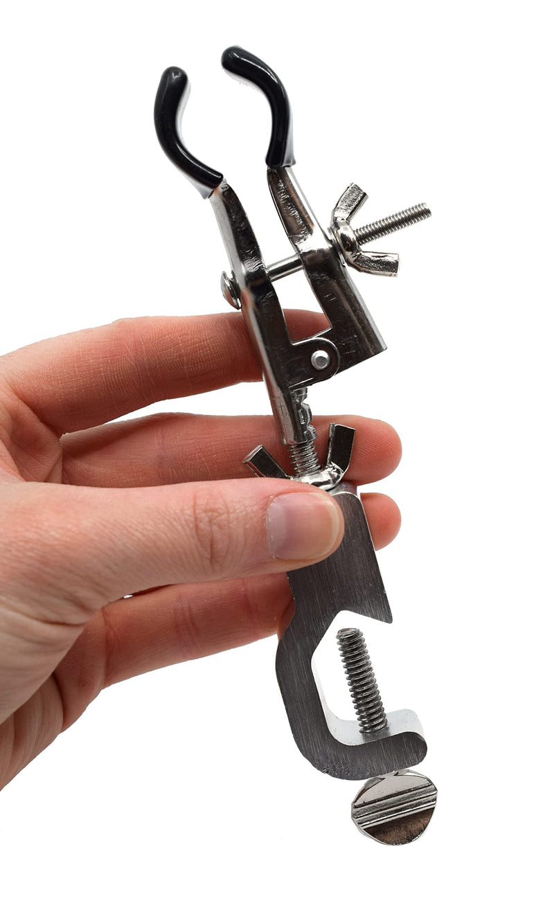 EISCO 5PK Burette Clamp with Bosshead/Test Tube Holder - PVC Coated Round Jaws, Opens up to 45mm