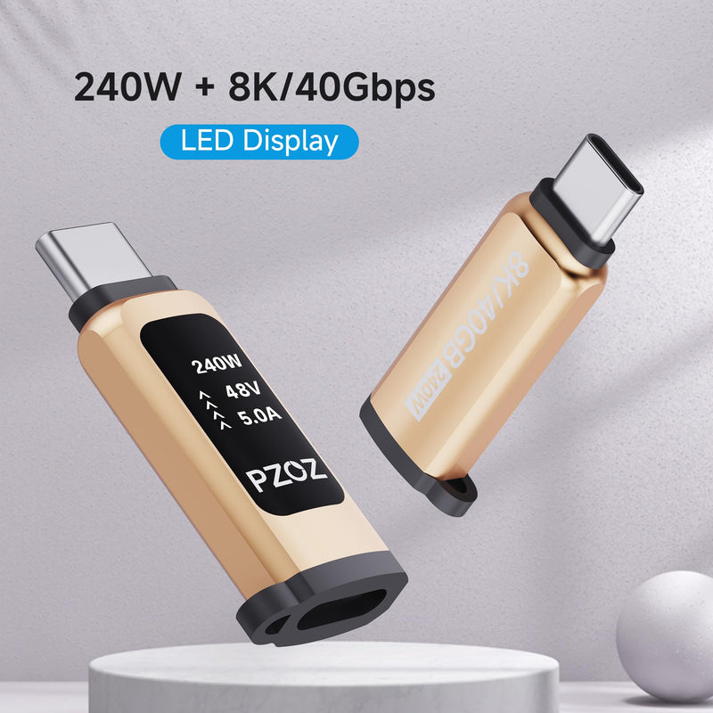 pzoz USB C Extender Adapter, 240W PD 3.1, 40Gbps Data, 8K@60Hz | Extend USB-C connections with 240W PD charging, 40Gbps transfer, 8K video, LED display and Thunderbolt 4/3 support. 2