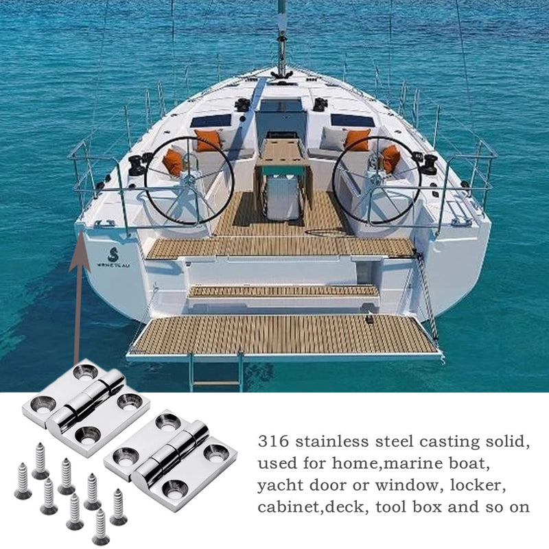 Boat Butt Hinges 316 Stainless Steel 1-1/2 Inch ×1-1/2 Inch,Heavy Duty Casting Solid Butt Hinges,Boat Hatch Hinge use for Boat Yacht,Pack of 4,Include Screws