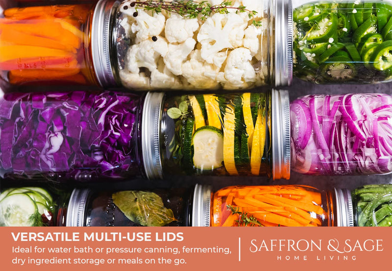 Saffron & Sage Canning Lids Regular Mouth - 120 Count Quality Universal Lids for Ball, Kerr Mason Jars - Good Sealing Performance for a Tight Seal, Food Grade, Rust Proof, and Thick to Prevent Warping 70mm