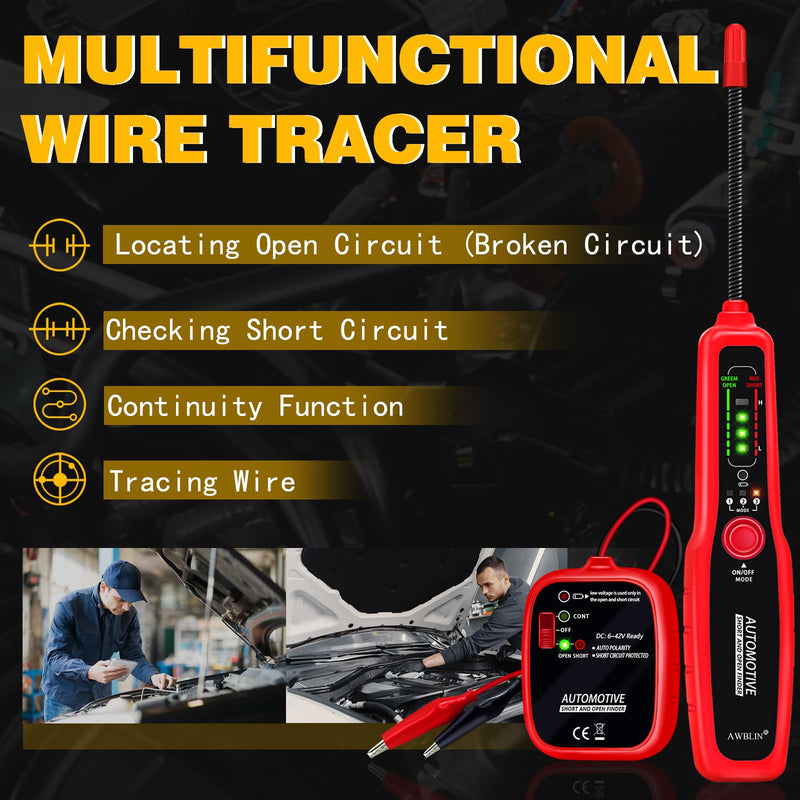 Wire Tracer Automotive Electrical Open & Short Finder Circuit Tester Wire Breaker Finder Fault Probe Cable Tracker Electrical DC 6-42V