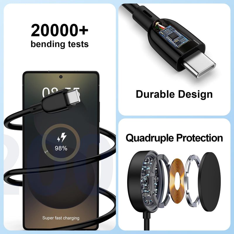 Samsung Watch Charger for Samsung Galaxy Watch 9/8/8 Classic/7/6/Ultra/FE | 5 Pro/4/3/Active 2 Fast Charging 3.5W USB C Magnetic Wireless Watch Charging Station and Phone Charger Cable 3FT Black 2 Pack