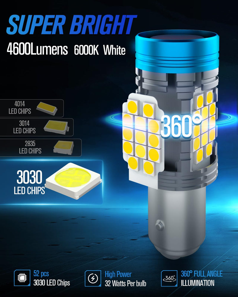 CANBUS 1157 LED Bulbs for Reverse Lights,6000K 4600LM Super Bright 2057 2357 LED Bulb Built-in Resistor Error Free,7528 Back Up Lights Parking Light DRL Bulb(2pcs) White