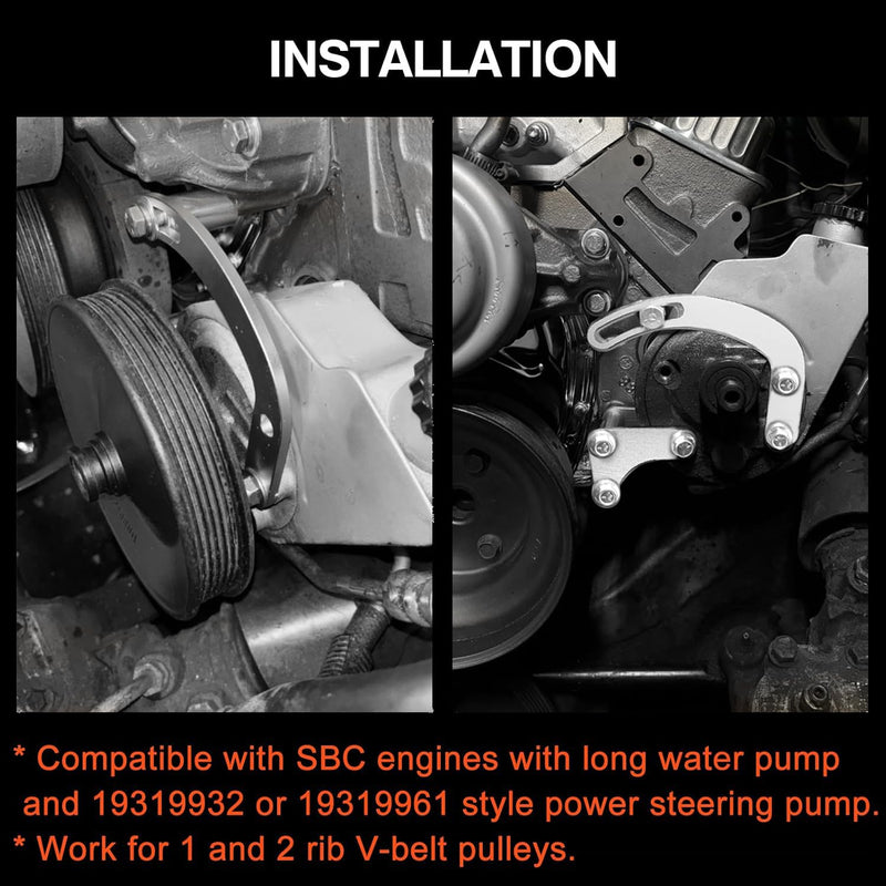 for SBC Power Steering Pump Bracket Adjustable Compatible with Chevy 350 Small Block LWP Long Water Pump