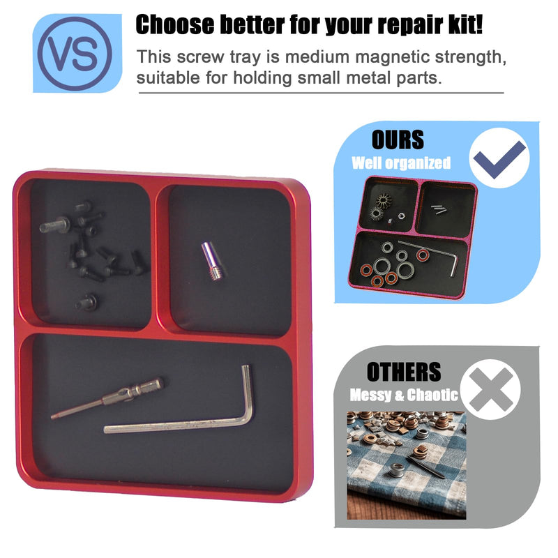 Magnetic Electronic Repair Screws and Parts Organizer Parts Tray Small Parts and Screws Holder for Organization Magnet Tool Tray Parts Holder for Screws, Sockets, Bolts, Pins, RC Car Boat Plane Phones Red
