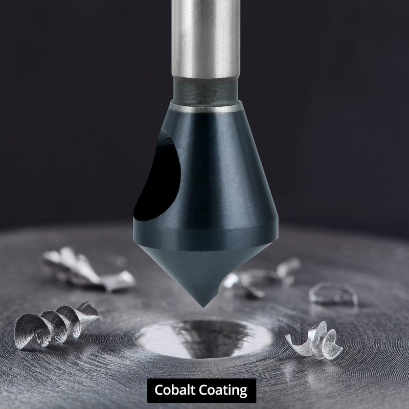QWORK 4PCS Cobalt Single-End Countersink Chamfer Tool Set, M35 High-Speed Steel, 90° Cutting Angle