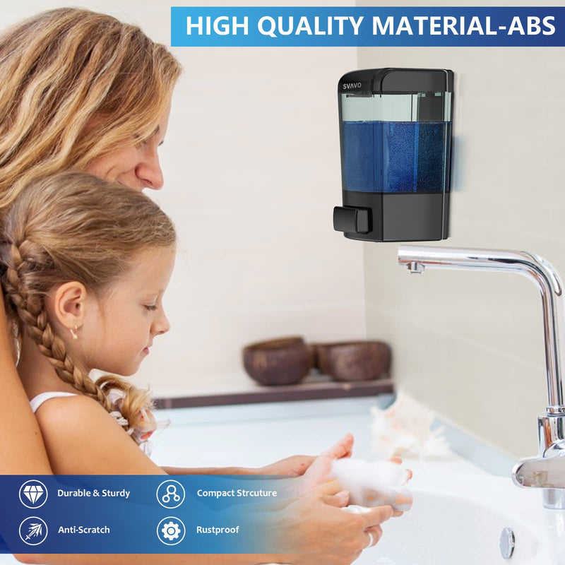 SVAVO Wall Mounted Soap Dispenser Kitchen Bathroom Manual Soap Dispenser Refillable Hand soap Dispenser for Liquid Contianers Shampoo Gel Chamber for Household Commerical 23.7oz (700ml) ABS Black