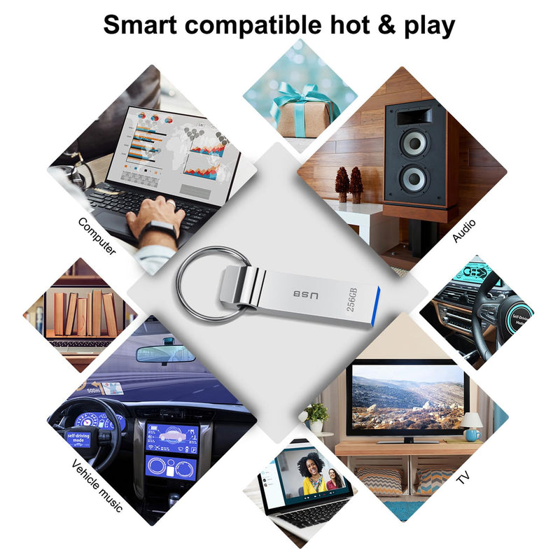 USB Flash Drive 256GB Waterproof USB Stick High Speed Memory Stick 256GB Ultra Large Storage Metal Thumb Drive with Keychain Design for Laptop Computer Tablet