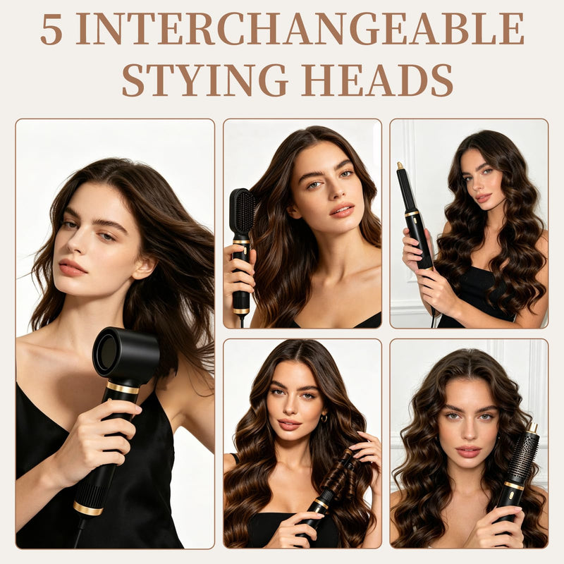 Hair Dryer Comb 5-in-1 Automatic air Curling Iron Set Hair, Styling Tool to Create Straight Hair Shiny Hair Soft Wavy or Narrow Curly Hair, Multifunctional Hair Comb