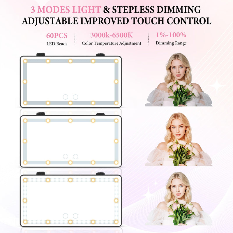 SINGARO Car Sun Visor Vanity Mirror - Rechargeable Makeup Mirror with 60 LEDs, 3 Light Modes & Dimmable Touch Control for Cars, Trucks, SUVs | Car Interior Accessories for Women (Black) Black 1PCS