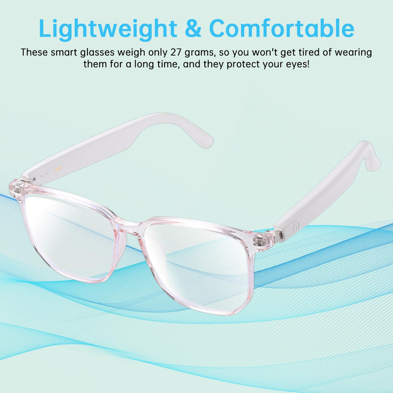 Smart Glasses for Women, Clear Frame Blue Light Glasses, Magnetic Charging, Open-Ear Design, Voice Assistant, Bluetooth Glasses with Speakers, Audio Eyeglasses for Working Gaming (GS03-C) GS03-Clear-Standard Smart Glasses