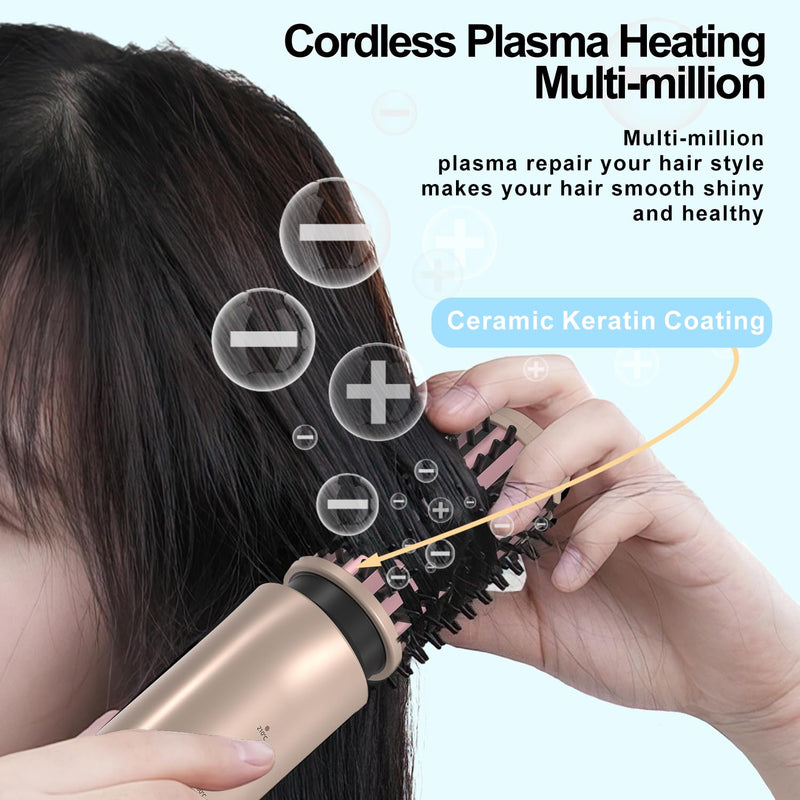  [AUSTRALIA] - Cordless Hair Curling Brush, Mini 3 in 1 Hot Hair Brush with 4 Temperatures, Outdoor Heated Curling Iron and Travel Straighteners, 7000 mAh USB Rechargeable Curling Wand Brush (Gold) Gold