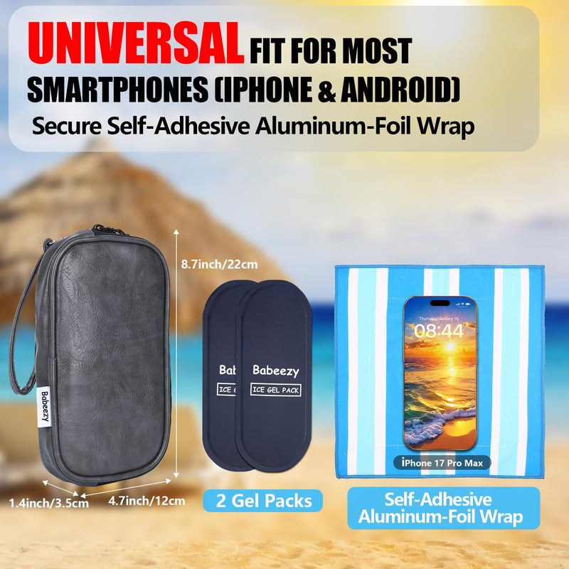Thermal Phone Cooling Pouch for Beach & Pool iPhone Cooling Bag with 2 Reusable Gel Packs Prevent Overheating Phone Cooler Bag for Summer Heat Grey