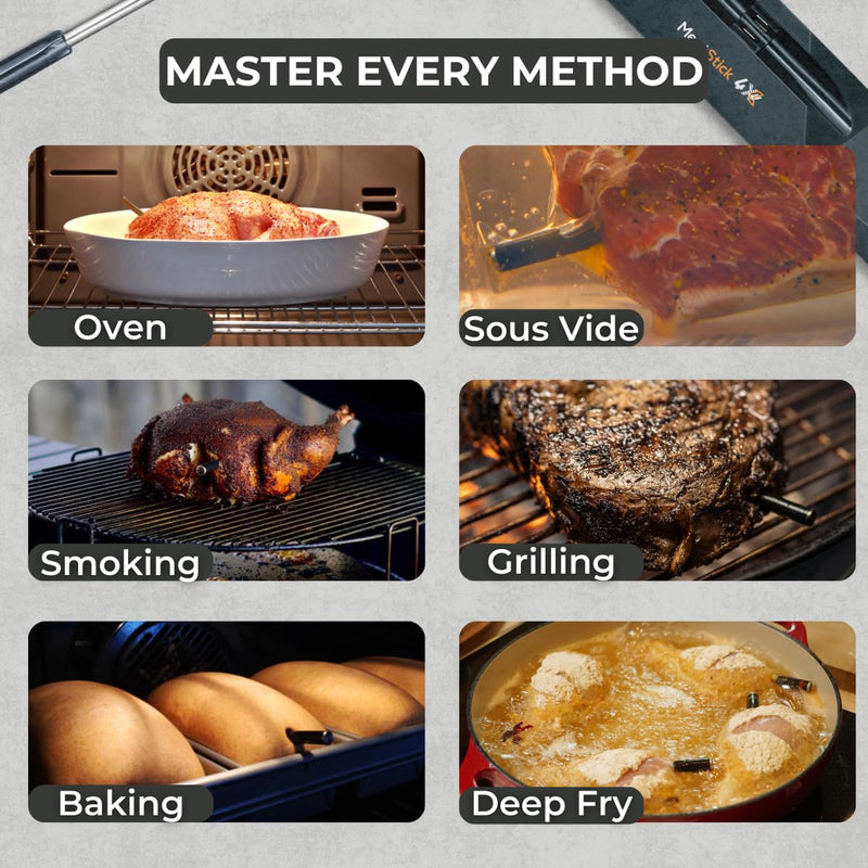 MeatStick 4X Wireless Meat Thermometer for Grilling and Smoking, Bluetooth Temperature Probe with 4 Sensors, 650ft+ Range for BBQ, Smoker, Oven MeatStick 4X Set (650ft+ Range)