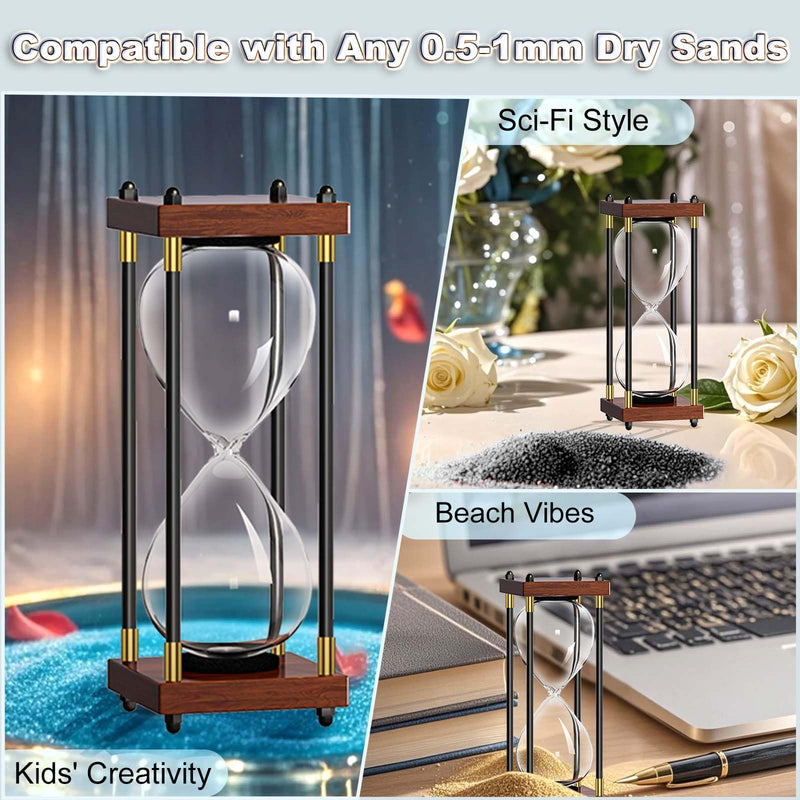 Empty Hourglass Fillable, 10 Inch Large Black Wooden Frame DIY Sand Timer, Unity Sand Hourglass for Wedding Ceremony Set, Without Sand Clock, Antique Hour Glass Sandglass for Desk Home Office Decor Empty