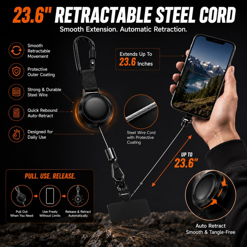 2 Pack Phone Lanyard Theft Strap Tether Generic Pickpocket Accessories Retractable Proof Tab Clip Chain Holder Cable Lock Cellphone Wrist Hiking Fishing Carabiner Travel Backpack Trail Ski Belt Black