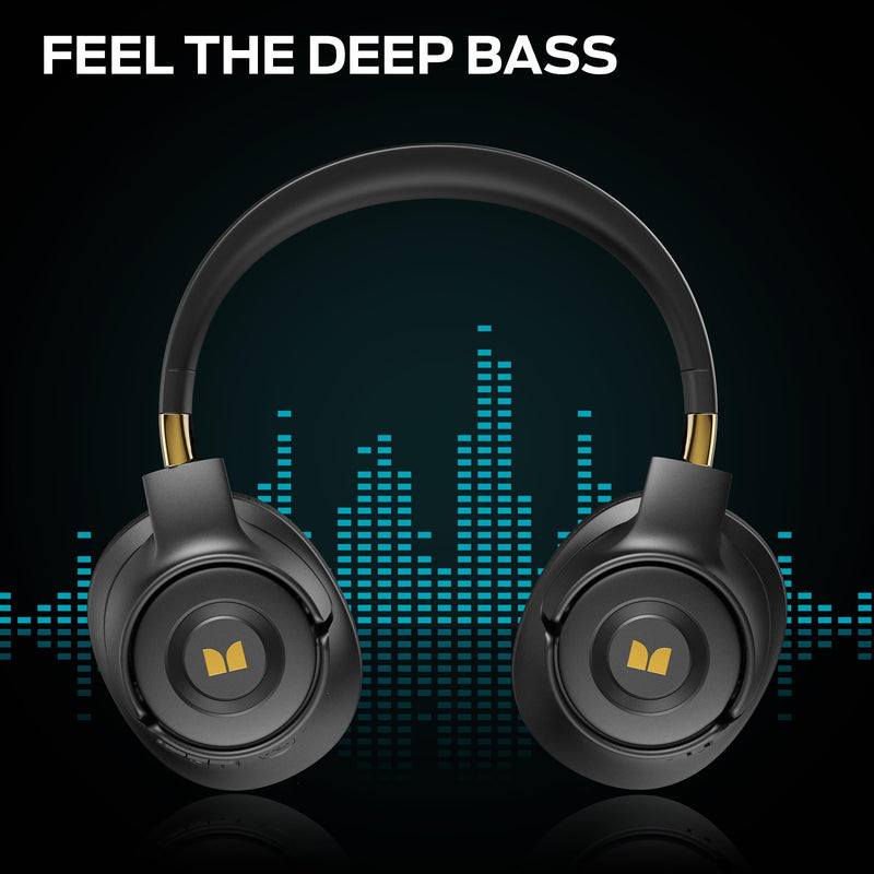 Monster Active Noise Cancelling Headphones, Wireless Over-Ear Bluetooth, 40H Long ANC Playtime, HiFi Audio, Big Bass, Deep Bass, Built-in Mic, Memory Foam Ear Cups for Home Black