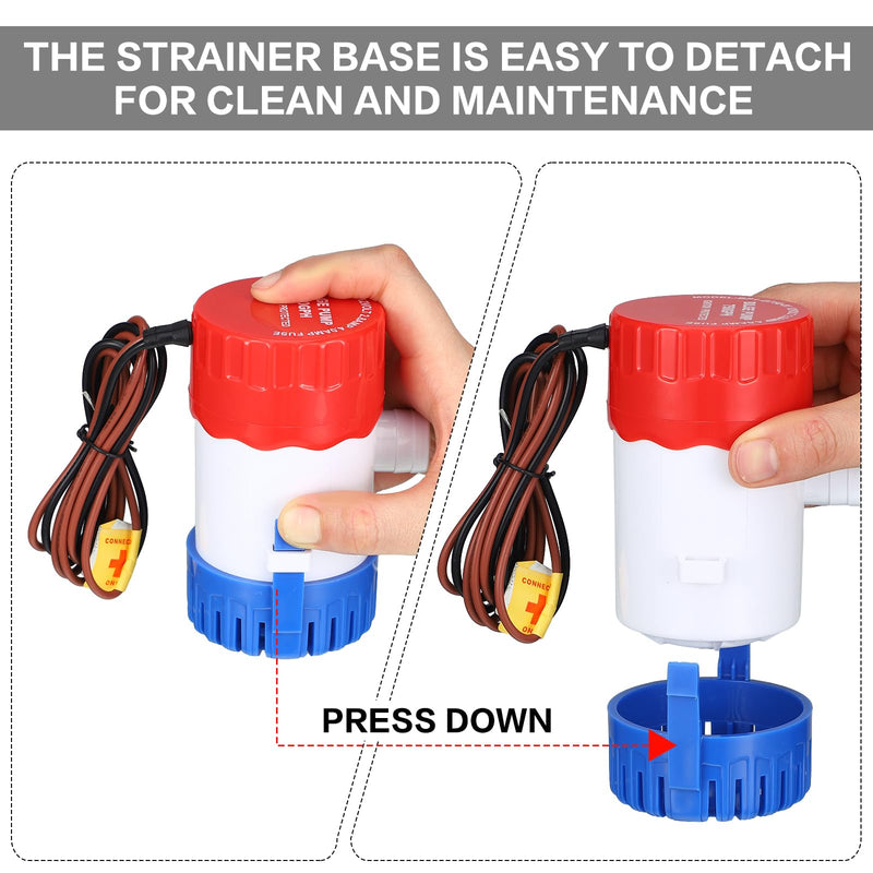 Landhoow Bilge Pump 12V with Float Switch Bilge for Boats DC 12V 24V 32V Portable Marine Electric Boat Water Pump(750 Gph) 750 GPH