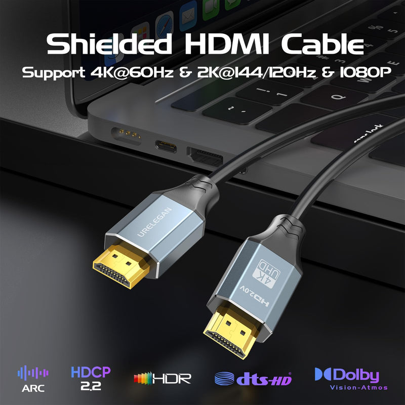10 FT HDMI Cable 5-Pack, High Speed 4K HDMI Cord 10FT, HDMI to HDMI 2.0 Cable with 4K@60Hz, 2K@165/144/120Hz,1080P, 3D, HDR, HDCP 2.2, ARC & CL3 Rated | for Laptop, Monitor, TV, Game, Soundbar & More Grey