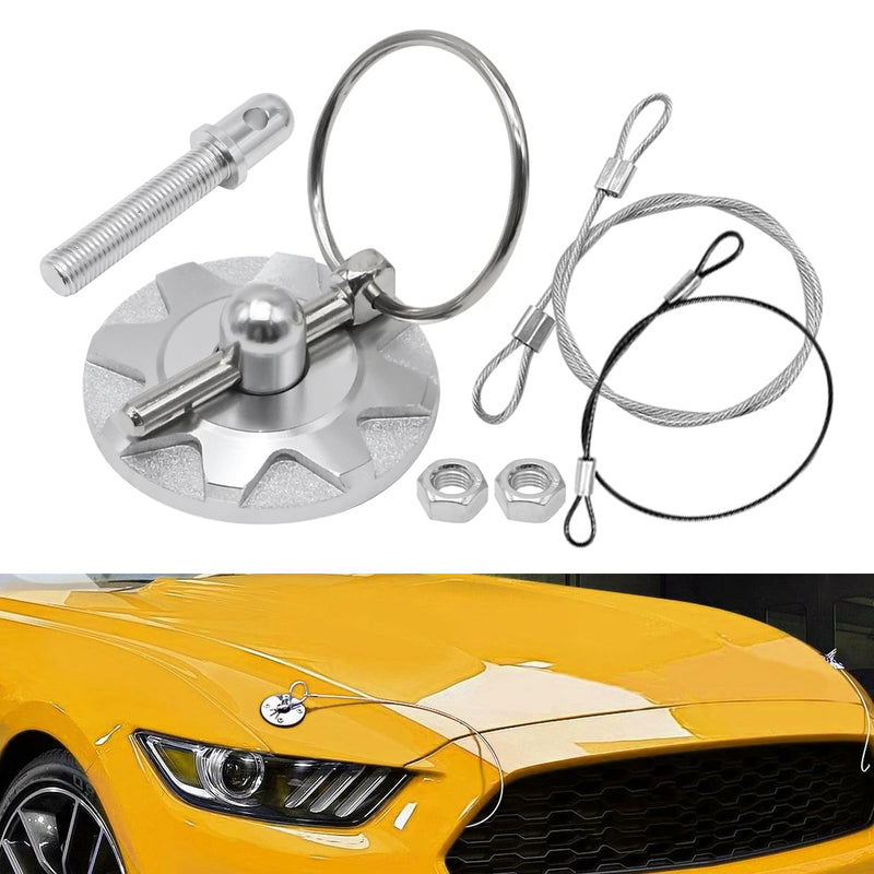 UOIENRT Aluminum Alloy Hood Pin Kit, Car Racing Lock for Universal Plate (Silver) Silver