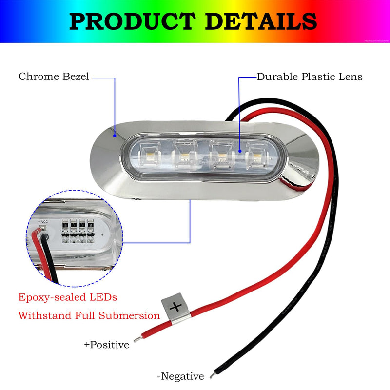 Marine Boat Interior Lights, 3.8’’ Waterproof RGBW Boat Deck Courtesy Light, 12V Stern Anchor Navigation Lamp for Pontoon Kayak (4Pcs) 3.8inch RGBW