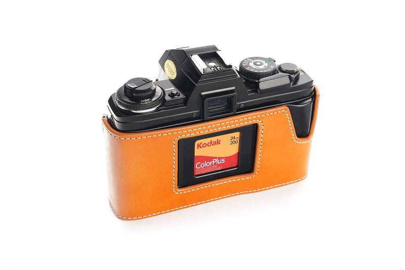 Minolta X-700 Case, BolinUS Handmade Genuine Real Leather Half Camera Case Bag Cover for Minolta X-700 with Hand Strap (Yellow) Yellow