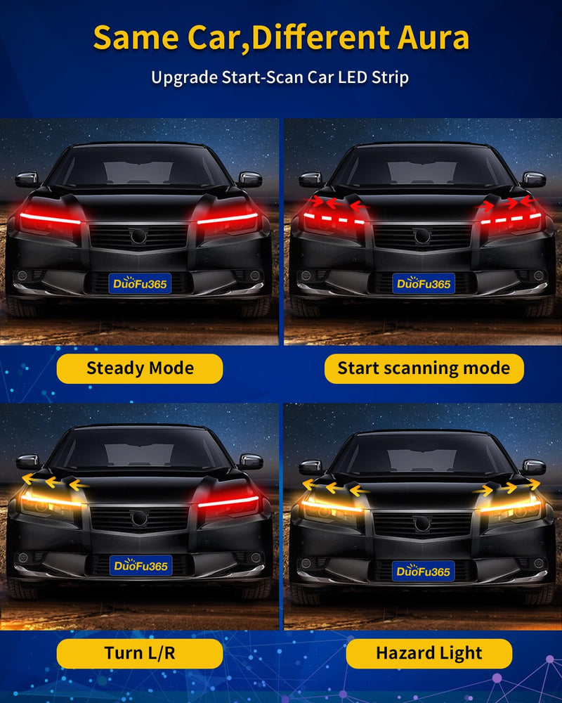 DRL Strip Light,2PCS 24 Inch Waterproof Flexible Sequential Turn Signal Light,DC 12V Super Bright Car Daytime Running Light Red &Amber/Yellow Switchback Sequential Lamp Red & Amber 24 inches