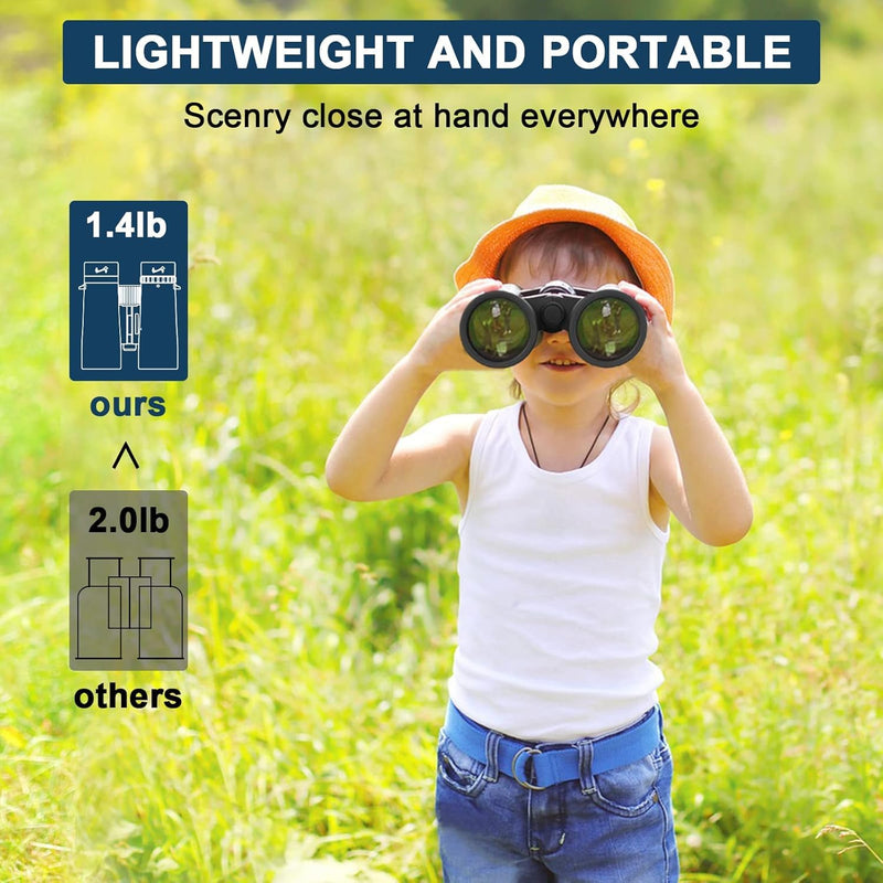 12x42 HD Waterproof Binoculars for Adults, Compact Binocular for Bird Watching (Black) | High Powered Binoculars BAK4 Prism FMC Lens, Binoculars for Hunting, Bird Watching, Travel Sports World Cup Games, Black