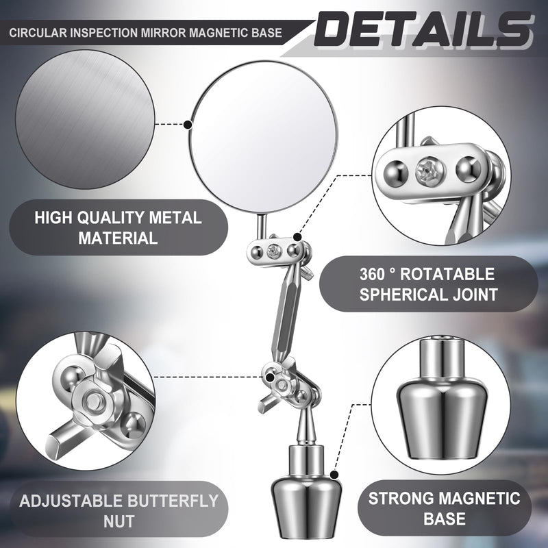 Kingdder 2 Pcs Circular Inspection Mirrors Magnetic Base Welding Mirror 2 Inch Round Swivel Angle Ball Joint Antenna Inspection Tools for Mechanical Welding Coffee Machine Maintenance