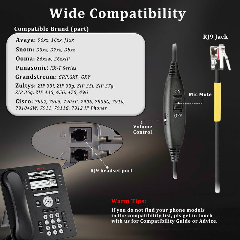 Callez Telephone Headset for Grandstream Avaya Panasonic Snom Ooma Phones | RJ9 Phone Headset with Noise Cancelling Mic, Volume Controls, Work for Grandstream GXP2135 2170 Avaya 1608 1616 Office Phones Silver