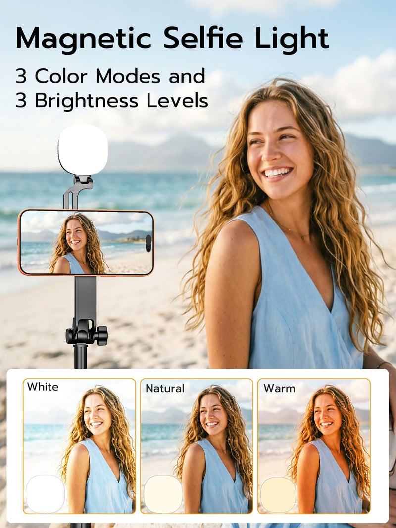 69" Magnetic Tripod for iPhone with Magnetic Light (MPT-04) | Selfie Stick with Magnetic Selfie Light & Remote, Extendable Tripod, Vlogging Kit for Magsafe iPhone/Android Video Recording