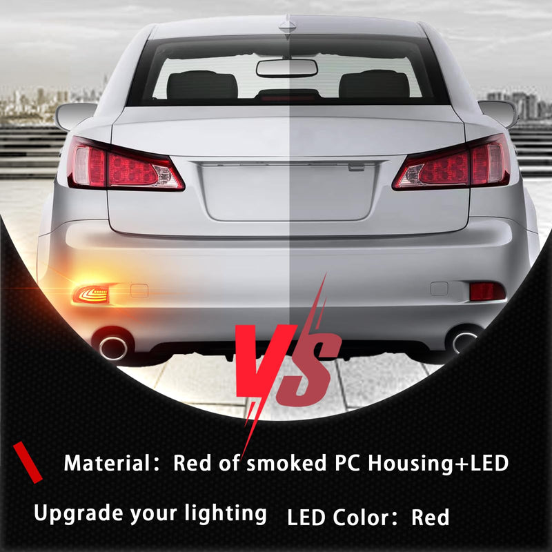 Upgrade LED Rear Bumper Reflectors Light Fog Brake Tail Lamps Compatible with Lexus Gen2 2006-2012 IS IS250 IS300 IS350 IS200t is-F Replace OEM Stock Reflector Turn Signal Light (Smoked) Smoked