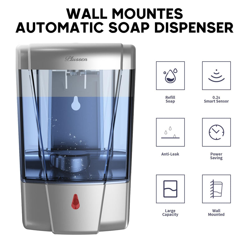 Soap Dispenser Wall Mount, Automatic Hand Sanitizer Dispenser 600ml Gel n Liquid Touchless Commercial Wall Soap Dispenser for Bathroom,Silver-600ml Silver-600ml