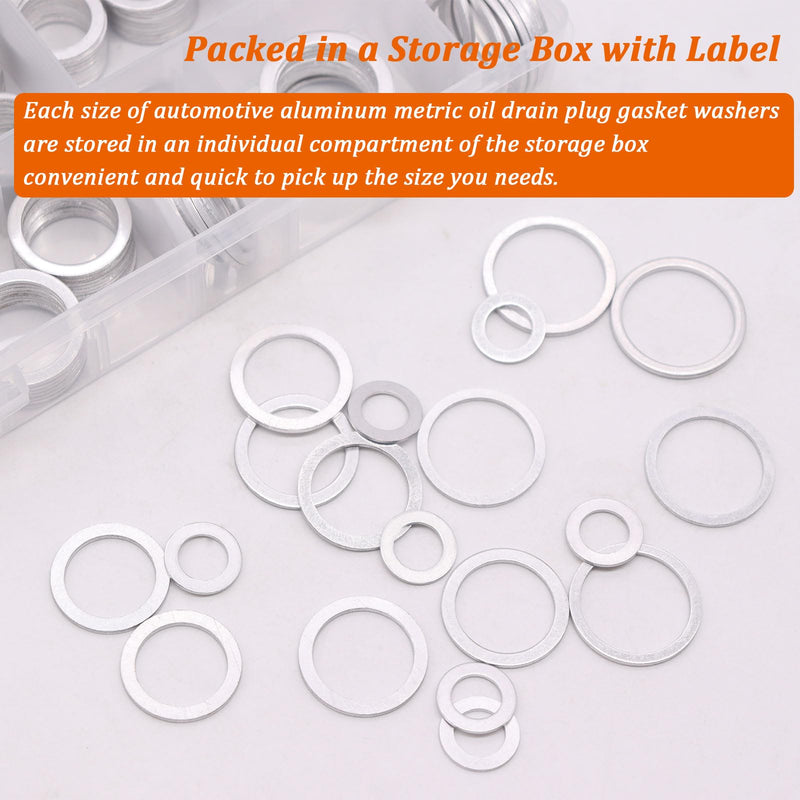 580PCS Oil Crush Washer,18 Sizes Oil Drain Plug Gaskets Assortment Kit,Automotive Aluminum Drain Plug Washer M6 M8 M10 M12 M14 M16 M18 M20 M22 M24 580PCS Aluminum Washer