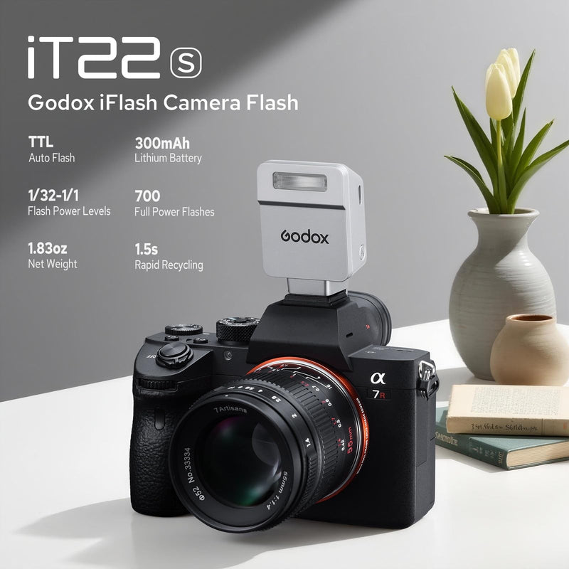 Godox iT22 iT22-S Flash for Sony, Mini TTL Flash with Intuitive Screen | 1.5s Recycle, 700 Full Power Flashes, USB-C Charge, Built-in Battery, GODOX iT22S iT22 S Pocket Flash Speedlight (Silver) iT22-S for Sony (Silver)