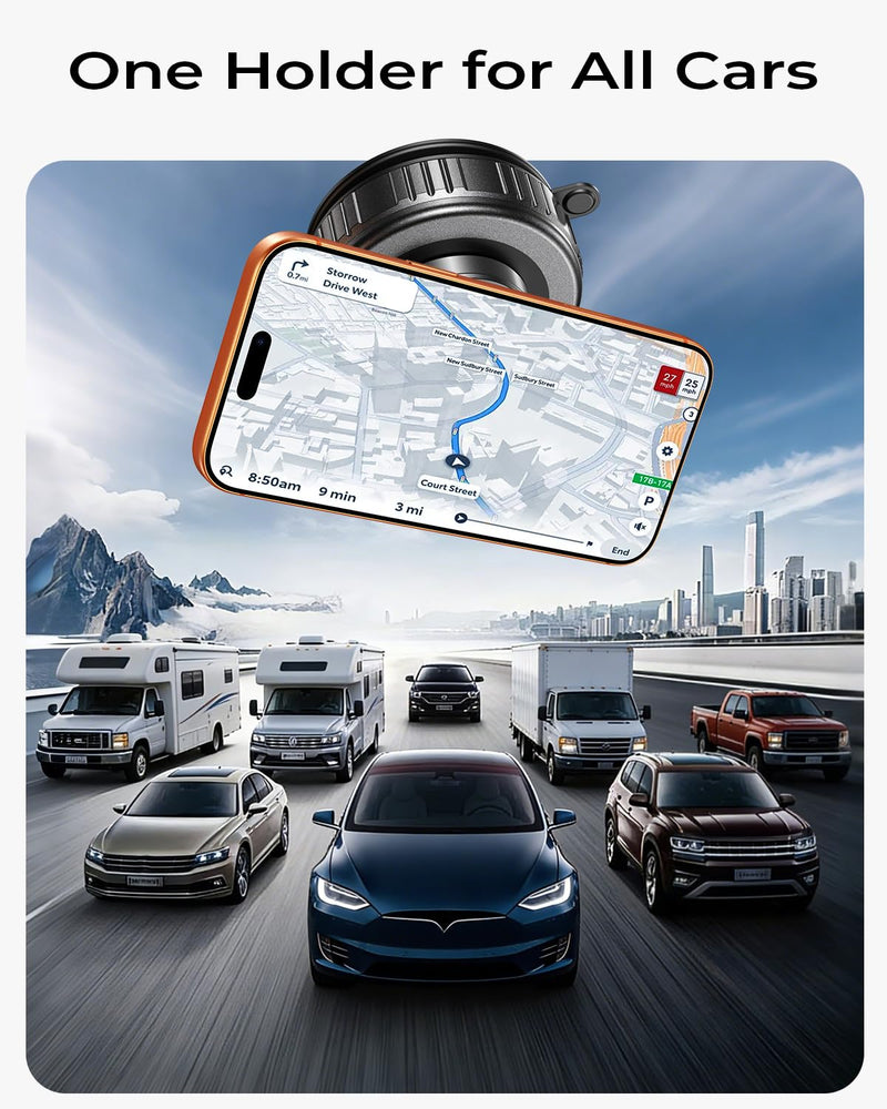 2-Pack Vacuum Magnetic Phone Holder for Car [All-Metal & 119+lbs Suction] | 360 Adjustable Suction Phone Mount for Magsafe Car Holder, [Military-Grade] Car Phone Holder for iPhone 17 Pro Max 16 15 14