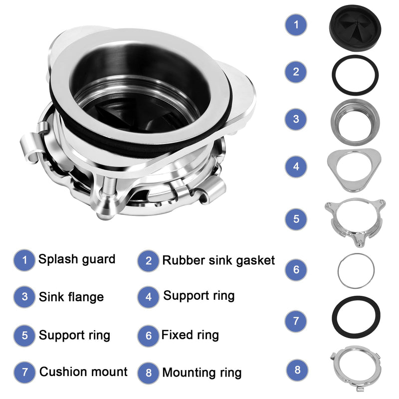 Garbage Disposal Flange Kit, Stainless Steel Sink Garbage Disposal 3 Bolts Mounting 3 1/2 Sink Drain Hole, Kitchen Sink Flange Kit for Garbage Disposal With Mounting Wrench