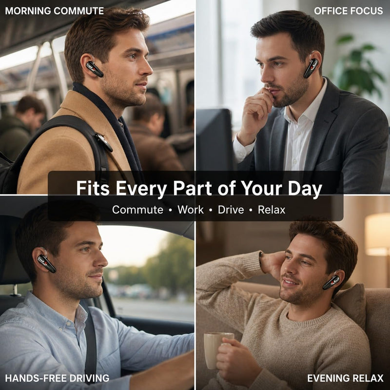 Bluetooth Headset, Bluetooth Earpiece Noise Cancelling Mic, Trucker Headset 38H Talk Time, All-Day Comfort, Quick Mute - Single Ear Bluetooth Headset for Work, Travel, Driving