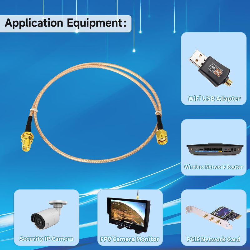 Yuslao WiFi Antenna Extension Cable 2ft 60cm RP-SMA Male to RP-SMA Female Low Loss RG316 Coax Cable (2-Pack) Compatible with WiFi Router USB Adapter Security IP Security Camera PCIE Network Card Modem 2ft / 60cm (2-Pack)