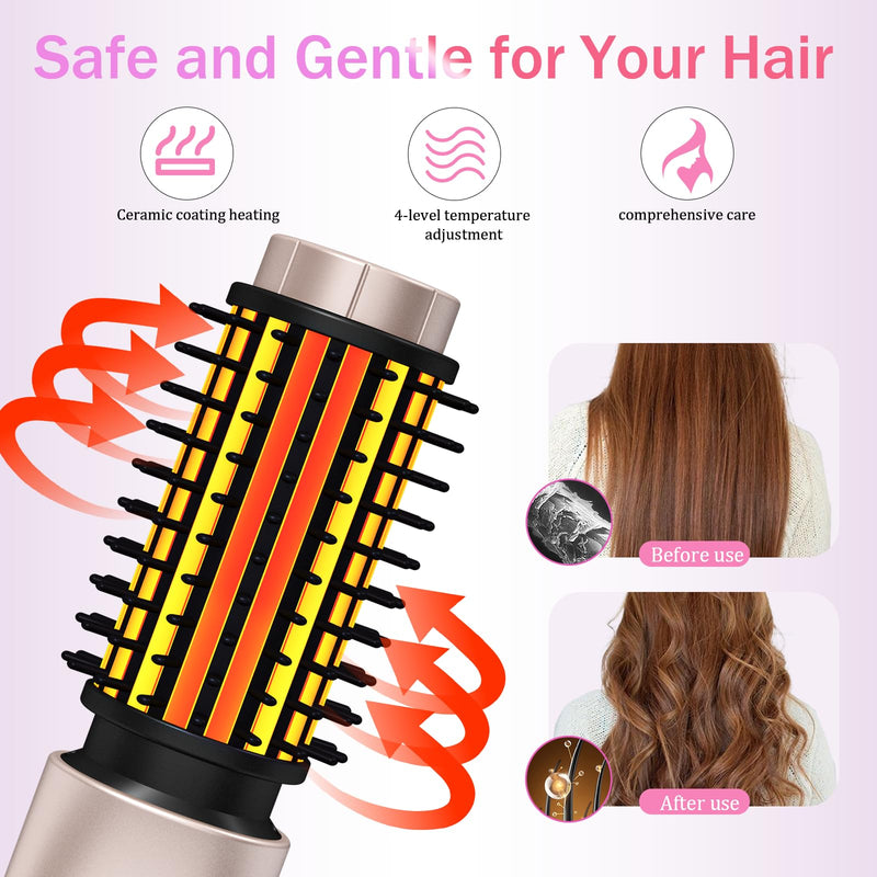 Cordless Curling Brush, Travel Hot Brush Cordless Hair Curler Straightening Brushes, 7000mAh Portable Heated Curling Brushes USB Rechargeable Ionic Hot Air Styler for Hair Styling, Pink
