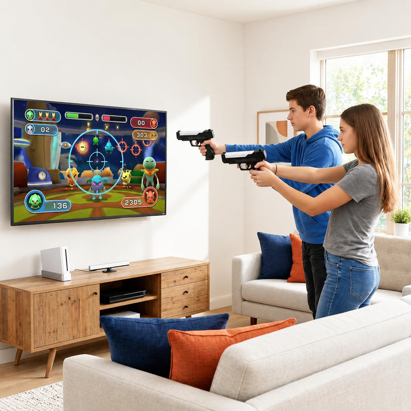 Wii Gun, Motion Plus Adapter for Nintendo Wii Remote Controller, 2 Pack | One-Handed Grips Wii Gun, Built-in Motion Plus Adapter, Gaming Accessories for Nintendo Wii and Wii U, Shooting Games Bblack