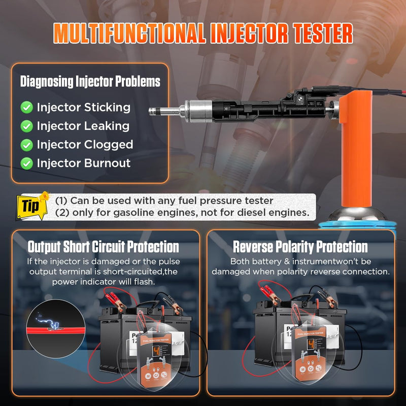 Fuel Injector Cleaner Kit Universal Fuel Injector Tester And Cleaner Kit,8 Pulse Modes Fuel Injector Cleaning Kit,DIY Fuel Injector Cleaner Tool with 6 Size Cleaning Adapters,12V/5V Output Power