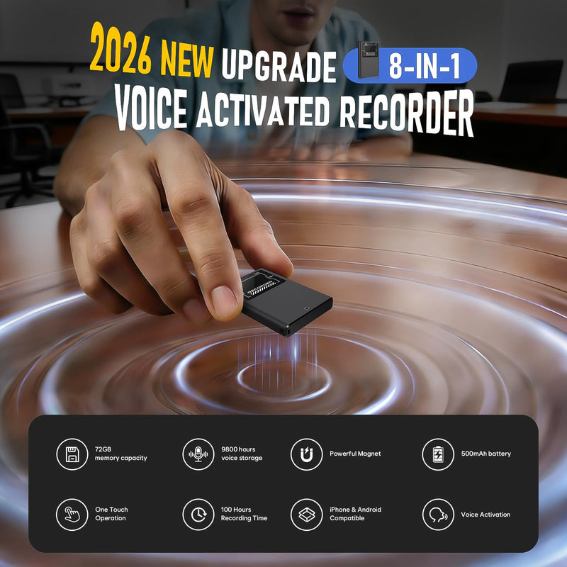 72GB Magnetic Voice Activated Recording Device - BUKUCCETA (9800 Hour) Digital Voice Recorder with AI Noise Reduction, Portable Audio Recorder for Lectures, Meetings, and Interviews 64 GB