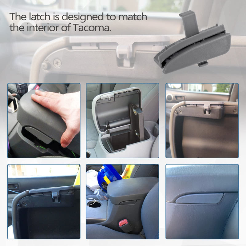Front Center Console Lid Latch Compatible with 2005-2012 Toyota Tacoma Interior Armrest Console Latch Replacement #58910AD030B0 – Gray 41042