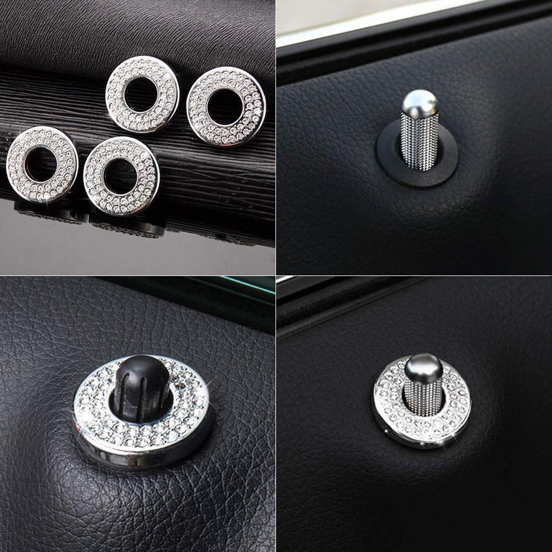 4PCS Bling Car Door Lock Inner Stickers, Bling Car Inner Door Lock Sparkle Stickers, Rhinestones Pull Rod Bolt Decorations Car Interior Accessories for Mercedes Benz C Class C200L GLC260 White