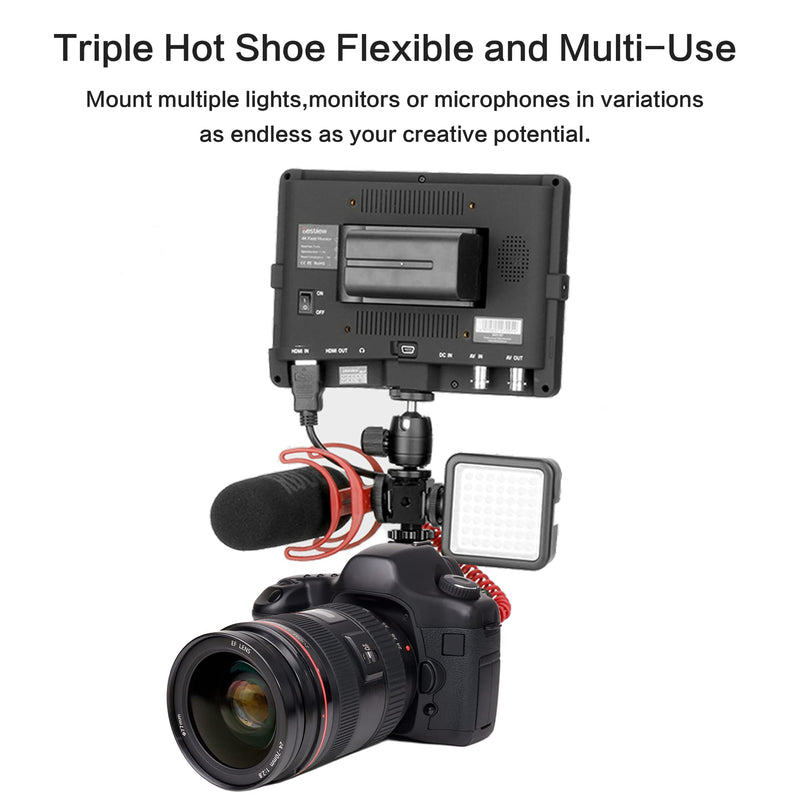 Triple Cold Shoe Mount Cold Shoe Adapter, 360 Degree Swivel Aluminum Camera Hot Shoe Extension Bracket with 3 Port Cold Shoe Mounts for Camera Cage Flash LED Light Monitor Microphone Triple Shoe Mount