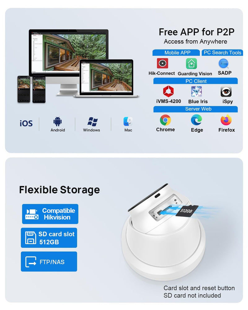 VIKYLIN 8MP 4K IP PoE Camera Two-Way Audio, Active Deterrent Audible Warning Strobe Flash Light Alarm, Smart Hybrid Light Color Night Vision, White-VK383-SL