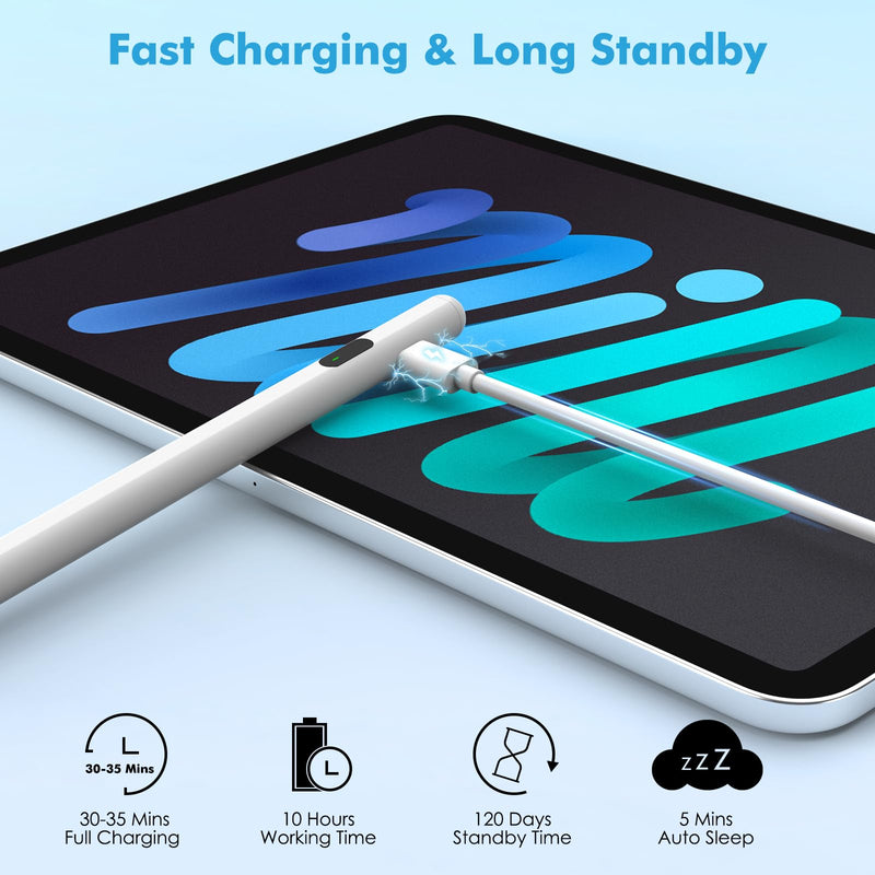 MoKo Stylus Pen for Touch Screen, Active Universal Stylus Pen Compatible with iPad/iPhone/Samsung/Lenovo/Xiaomi and Other iOS/Android Smartphone and Tablet Devices Tablet Pen with Power Display, White