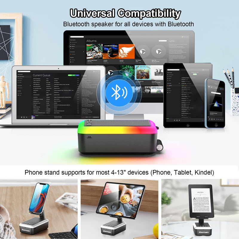 JTEMAN Cell Phone Stand with Bluetooth Speaker and Rhythm-Synced Light, Unique Birthday Gift Ideas