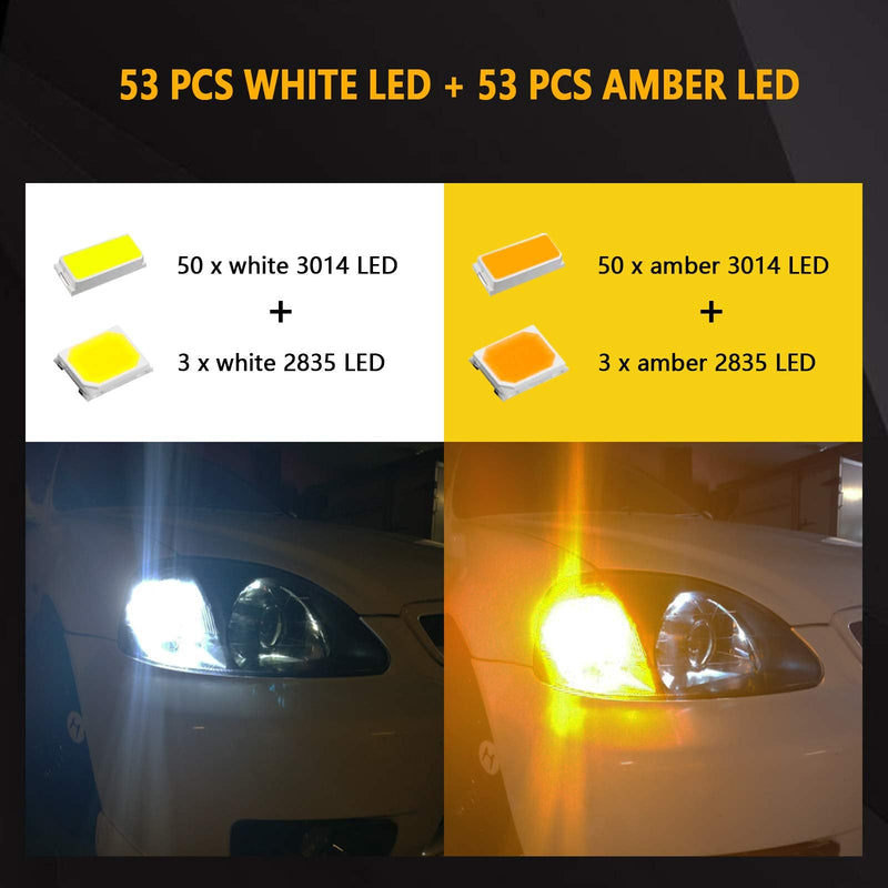 PHINLION Super Bright White Amber Dual Color Switchback 3157 3155 3057 3457 4157 LED Bulbs with Projector for Car Front Turn Signal Parking Lights, Pack of 2